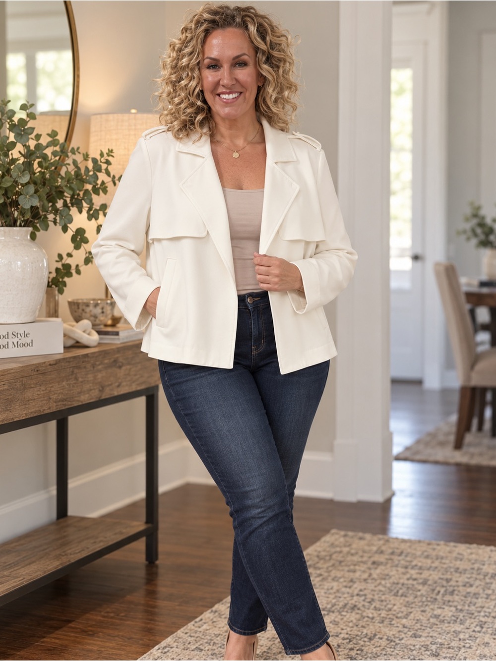 Lane Bryant Cream Open-Front Blazer Jacket